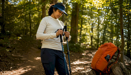 Woman outdoors wearing UPF 50 sun protection clothing