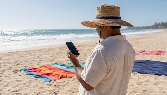 Man checking UV index app outside