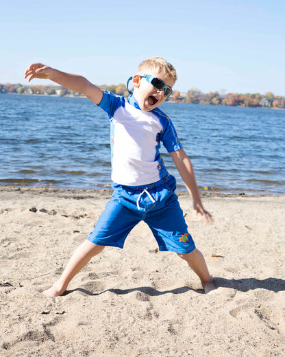 Short Sleeve Rash Guard and Board Shorts Set Coolgardie Blue Size 4