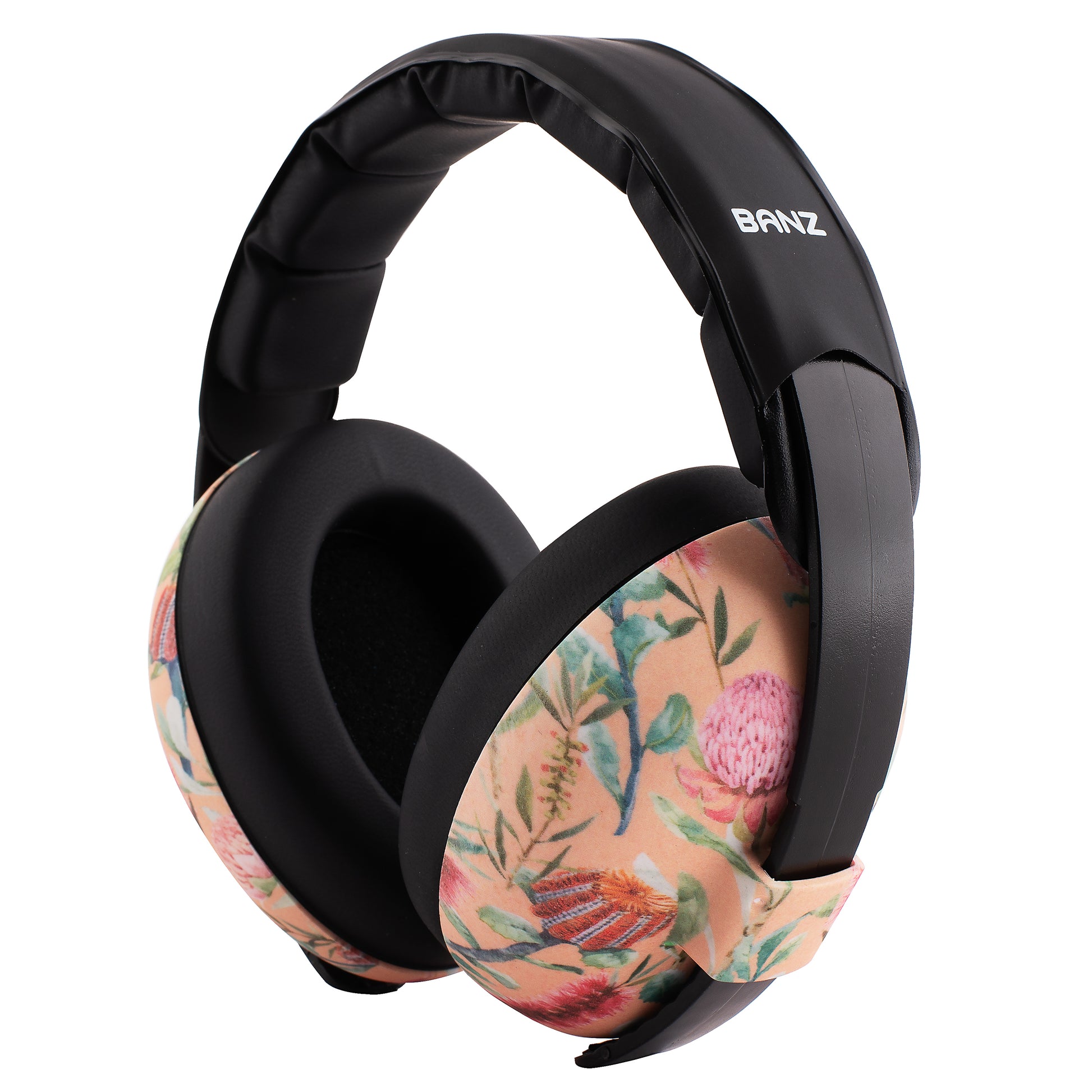 Baby BANZ earmuffs and sunglasses combo in Black White Doodle for hearing and UV protection