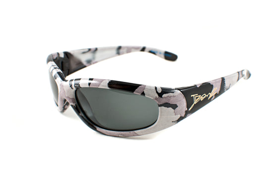 Kids Wrap Around Sunglasses - Wrap Style Patterns in camouflage; blue