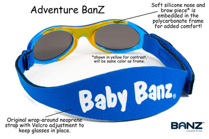 Baby BANZ earmuffs and sunglasses combo in Lime Green for hearing and UV protection