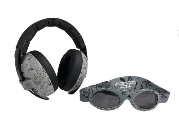 Baby BANZ earmuffs and sunglasses combo for hearing and UV protection