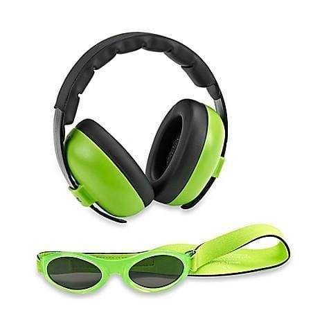 Baby BANZ earmuffs and sunglasses combo in Hot Pink for hearing and UV protection