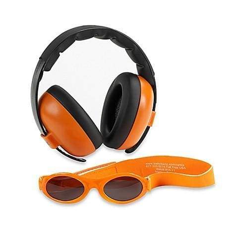 Baby BANZ earmuffs and sunglasses combo in Canada Maple Leaf for hearing and UV protection