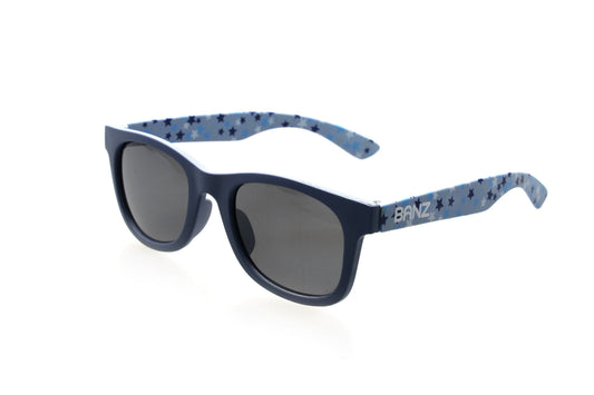 Baby BANZ wrap around sunglasses in Blue Bicycle Ride with UV protection